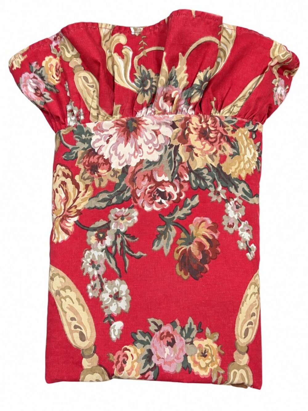 Ralph Lauren Marseilles Danielle Queen Flat Sheet Red Floral 100% Cotton USA